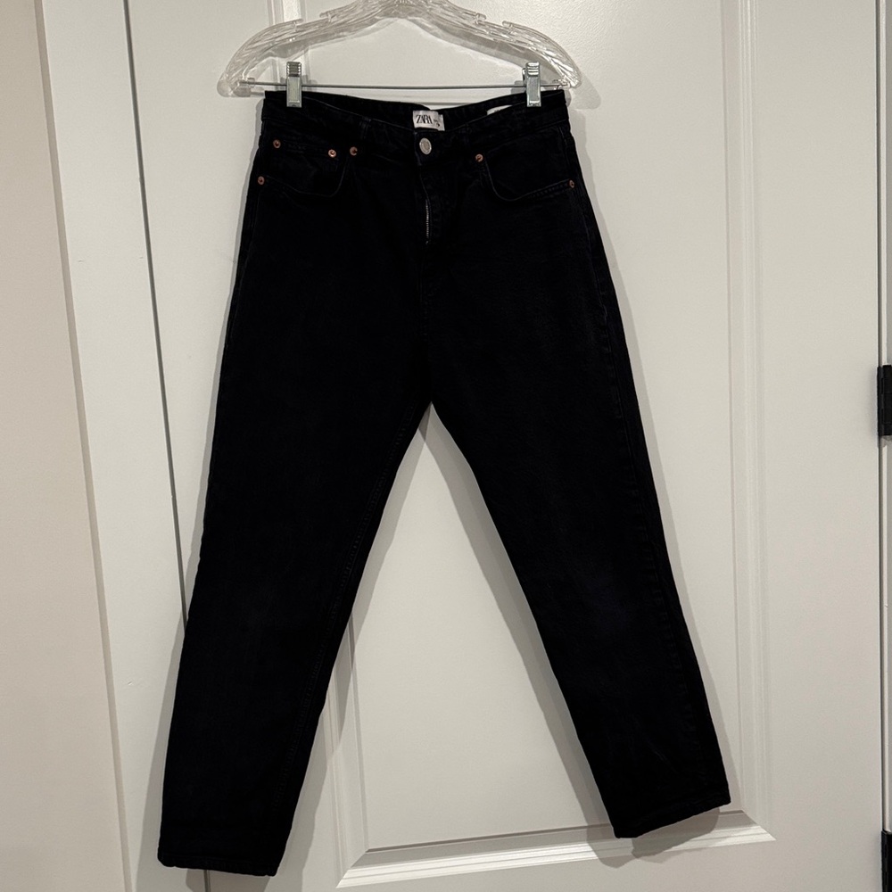 Zara Black Straight Leg Jeans Size 6 High Waisted Minimal Chic - Picture 5 of 5